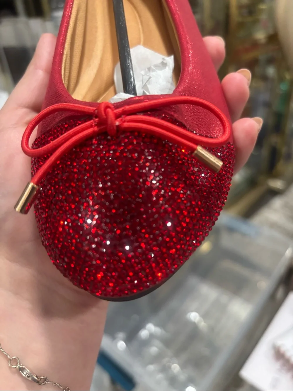 Red Crystal-Embellished Women's Ballet Flat